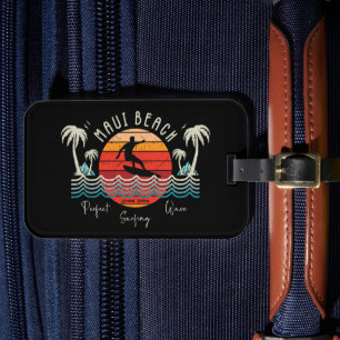 Etiqueta De Bagagem Retro Maui Beach Surfing