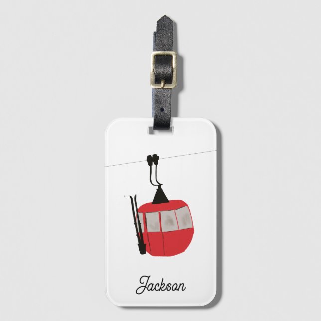 Etiqueta De Bagagem Retro Red Ski Gondola Lift Personalizado (Frente Vertical)