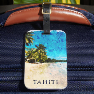 Etiqueta De Bagagem Retro Tahiti França Polinésia Viagem Beach