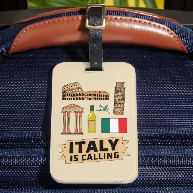 Etiqueta De Bagagem Retro Travel Italy Iconic National Symbols (Frente Insitu 2)