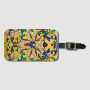 Etiqueta De Bagagem Retro Vintage Amarelo Botânico Floral Monograma