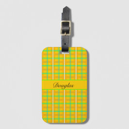 Etiqueta De Bagagem Retro Yellow e Blue Douglas Tartan, personalizado