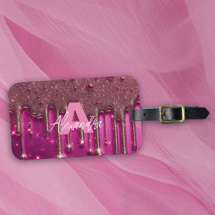Etiqueta De Bagagem Rico Chic Glam Pink Paint Nome Monograma