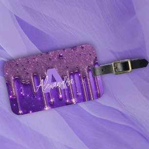 Etiqueta De Bagagem Rico Chic Glam Purple Paint Nome Monograma