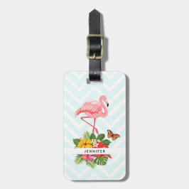 Etiqueta De Bagagem Rico rosa Flamingo e Hibiscus Tropical