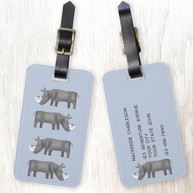 Etiqueta De Bagagem Rinoceronte Personalizado (Rhino personalized luggage tag for wildlife, animal and rhinoceros lovers)