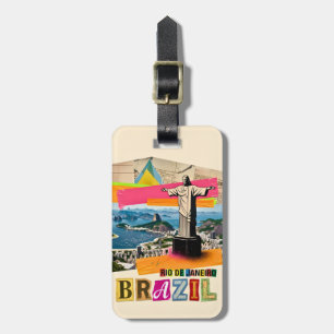 Etiqueta De Bagagem Rio de Janeiro Brasil Cristo Colagem Retro Viagem