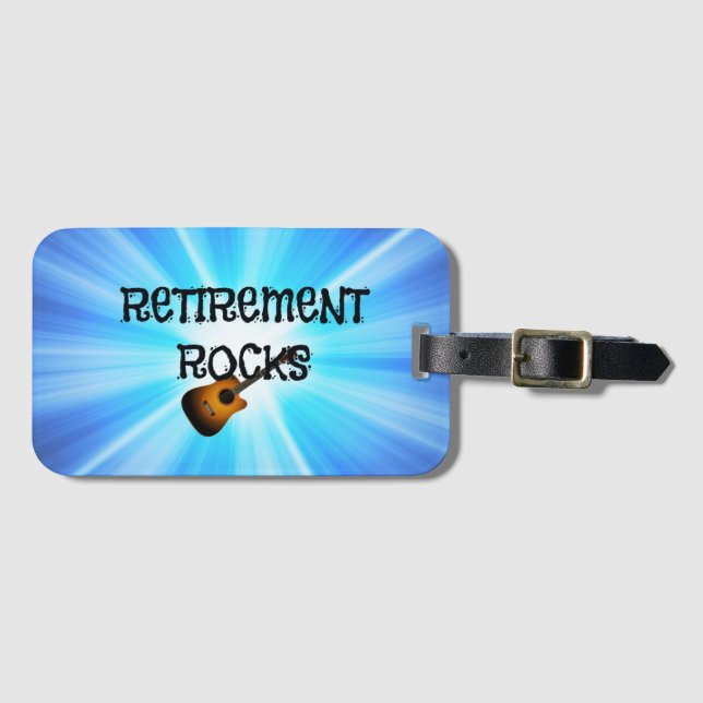 Etiqueta De Bagagem Rochas Retirement, guitarra, design azul de explos (Frente Horizontal)