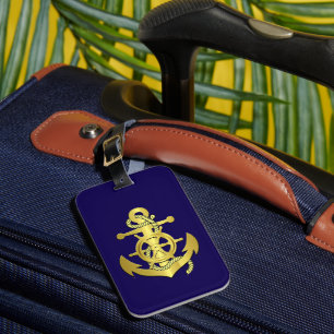 Etiqueta De Bagagem Roda/marinho de ancoragem do navio náutico/azul-ou