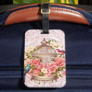 Etiqueta De Bagagem Romântica Vintage Watercolor Birdcage Floral