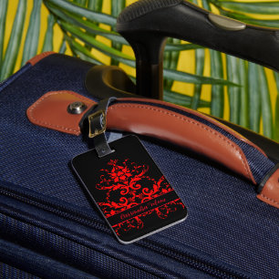 Etiqueta De Bagagem Romântico, Elegante Vintage Vermelho Damasco