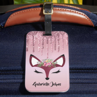 Etiqueta De Bagagem Rosa Blush Glitter Paint Girly Fox