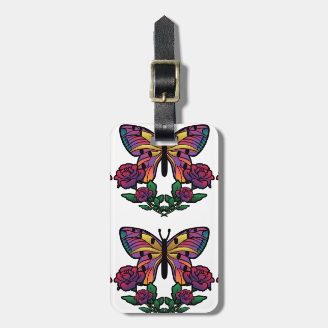 Etiqueta De Bagagem Rosa de borboleta (Frente Vertical)