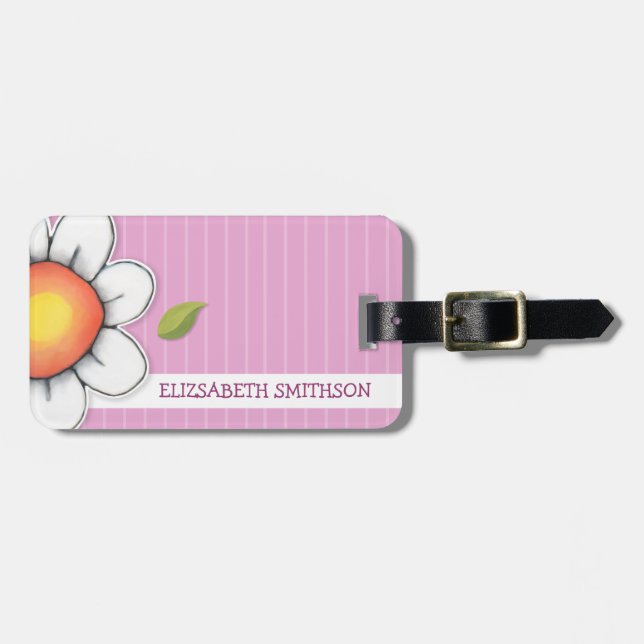 Etiqueta de bagagem rosa de margarida (Frente Horizontal)