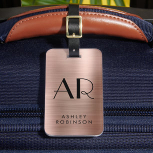 Etiqueta De Bagagem Rosa de na moda de Metal Dourado Dois Monogramos I