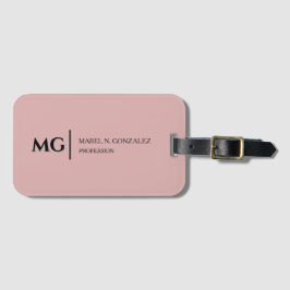 Etiqueta De Bagagem Rosa Desbotado Moderno Monograma Elegante na Moda