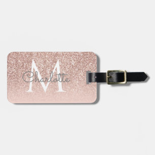 Etiqueta De Bagagem Rosa Dourado Brilho Feminino Monograma Letra Cursi