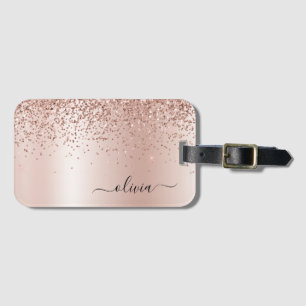 Etiqueta De Bagagem Rosa Dourado - Brilho Rosa Bege Glitter Metal Mono