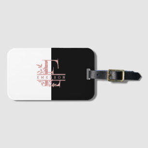 Etiqueta De Bagagem Rosa Dourado Dividir Monograma Personalizado E F G