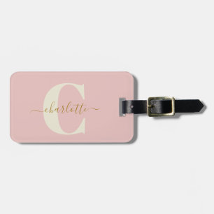 Etiqueta De Bagagem Rosa Dourado Monograma Primeiro Nome de Solteira