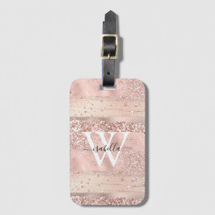 Etiqueta De Bagagem Rosa Dourado Pincel Traça O Monograma De Script G