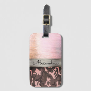 Etiqueta De Bagagem Rosa e Castanho Camo Personalizados