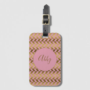 Etiqueta De Bagagem Rosa e Dourado Personalizado com Padrão Espinha de