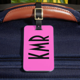Etiqueta de bagagem rosa e preta personalizada