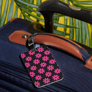 Etiqueta De Bagagem Rosa e Preto Floral