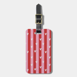 Etiqueta De Bagagem Rosa e vermelho, listras de coração