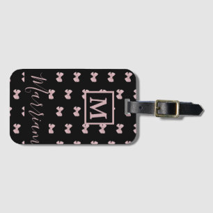 Etiqueta De Bagagem Rosa Elegante e Preto Personalizado