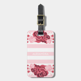 Etiqueta De Bagagem Rosa Floral Stripes