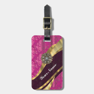Etiqueta De Bagagem Rosa fúcsia cor damasco bonito personalizada