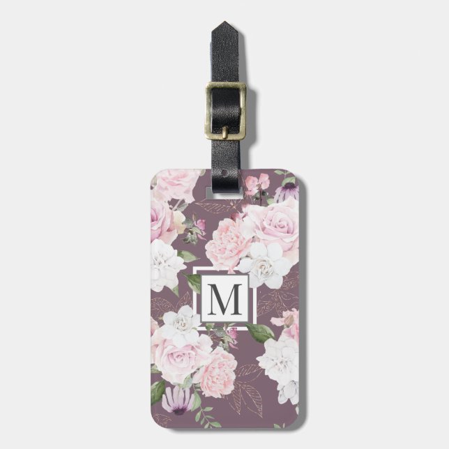 Etiqueta De Bagagem Rosa Garden Mauve ⎢ Monograma (Frente Vertical)