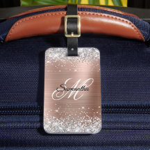 Rosa Glitter Prata Folha Dourada Monograma Chique