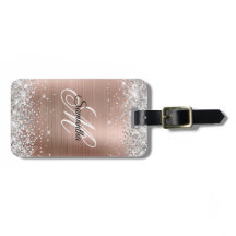 Rosa Glitter Prata Folha Dourada Monograma Chique