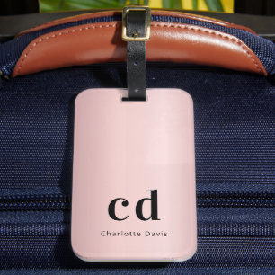 Etiqueta De Bagagem Rosa Gold Monograma personalizado moderno
