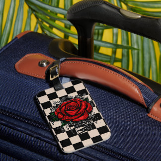 Etiqueta De Bagagem Rosa Grafite Vermelha Bege Preto Xadrez Grunge