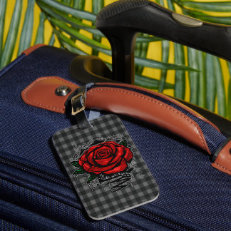 Etiqueta De Bagagem Rosa Grafite Vermelha Xadrez Preto Cinza Grunge