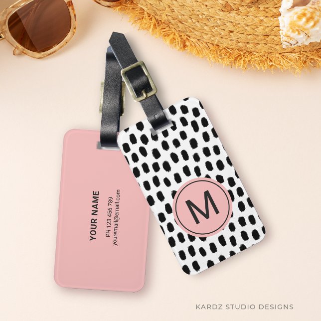 Etiqueta de Bagagem Rosa Moderna Monificada (Customize this luggage tags with name, initial and contact info order online, no minimum required)