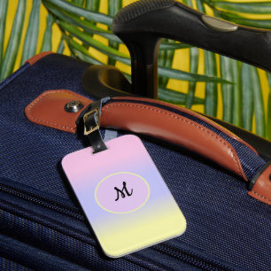 Etiqueta De Bagagem Rosa Pastel Azul e Amarelo c/Monograma