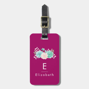 Etiqueta De Bagagem Rosa Pastel & buquê floral verde na parte traseir
