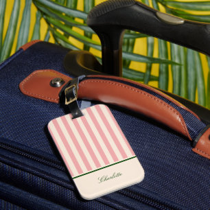 Etiqueta De Bagagem Rosa Pastel Listrado Préppy