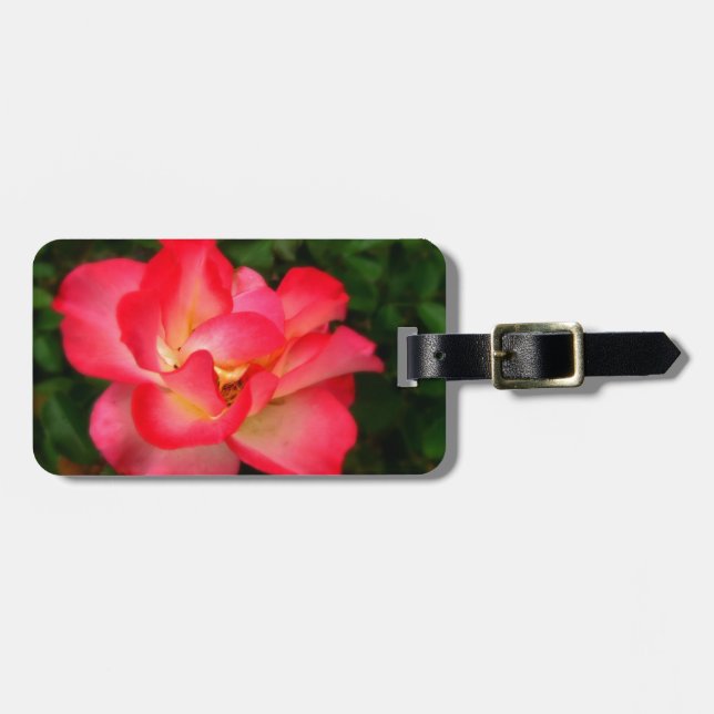 Etiqueta de bagagem Rosa Pink com alça de couro (Frente Horizontal)