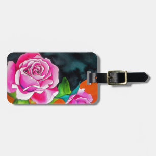 Etiqueta De Bagagem Rosa Rosa Rosa Rosa com uma arte laranja de cor d'