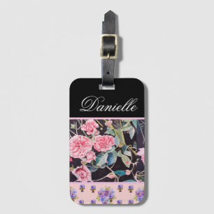 Etiqueta De Bagagem Rosa Rosa Roxa Aquarela Vintage Personalizável