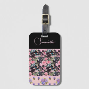 Etiqueta De Bagagem Rosa Rosa Roxa Aquarela Vintage Personalizável