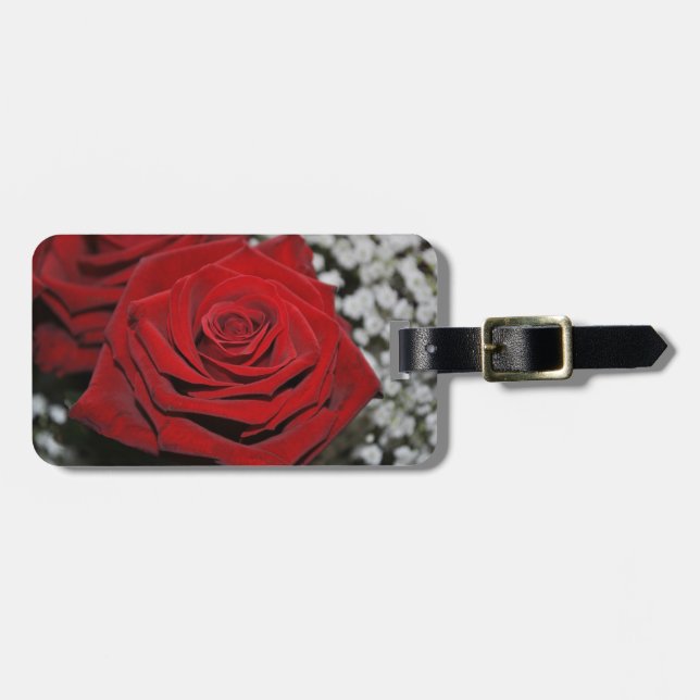 Etiqueta De Bagagem Rosa vermelha bonita (Frente Horizontal)