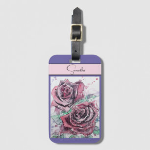 Etiqueta De Bagagem Rosa Vermelha Rosas Flor Água Tinta Floral Arte Ro