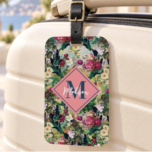 Etiqueta De Bagagem Rosas amarelas em padrão de diamante shabby chic v
